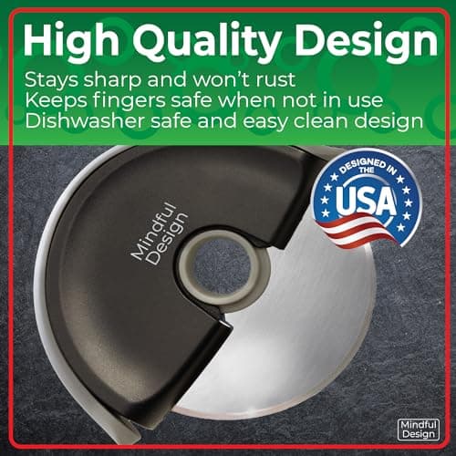 Mindful Design Pizza Cutter Wheel with Protective Blade Cover, Easy to Clean and Dishwasher Safe Handheld Pizza Slicer 6