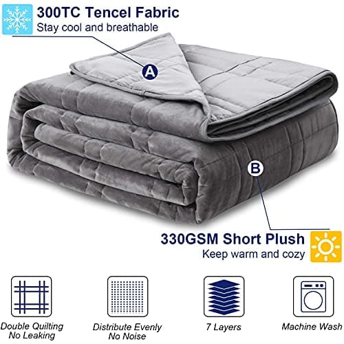 OMYSTYLE Queen Size Weighted Blanket 80''x87''(30lbs, Double-Sided), Warm Short Plush and Cool Tencel Fabric Reversible Weighted Blanket for Adult - Carry Bag Included 9