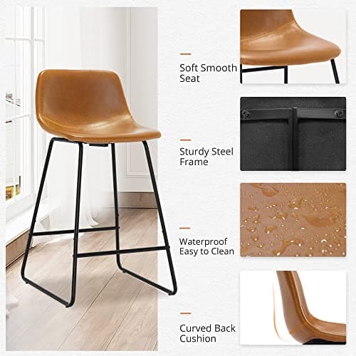 LUE BONA Bar Stools Set of 3, 24" ALX Faux Leather Barstools, Modern Counter Height Stools with Back and Metal Legs, Armless Counter Chairs for Kitchen Island, Whisky Brown 5