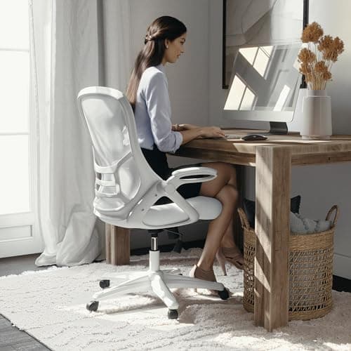 Flash Furniture Porter High-Back Swivel Office Chair with Adjustable Lumbar Support and Height, Ergonomic Mesh Desk Chair with Flip-Up Armrests, White 8