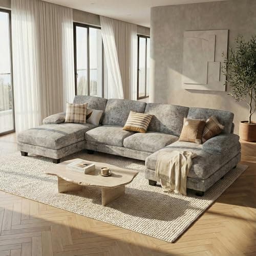 Homall Modular Sectional U Shaped Sofa Couches for Living Room, Comfy Chenille 4 Seat Sofa Set with Removable Pillows, Lounge Chaise Upholstered Couch for Apartment (Chenille, Grey) 8