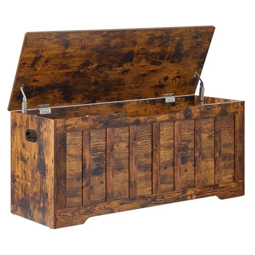 VANKILEY 43.3"Storage chest extra large,storage trunk with 2 safety Hinges,Wooden storage Bench,Shoe Bench,43.3x15.7x19.1 Inch,Easy Assembly,storage bench for bedroom,living room,entryway,Rustic Brown