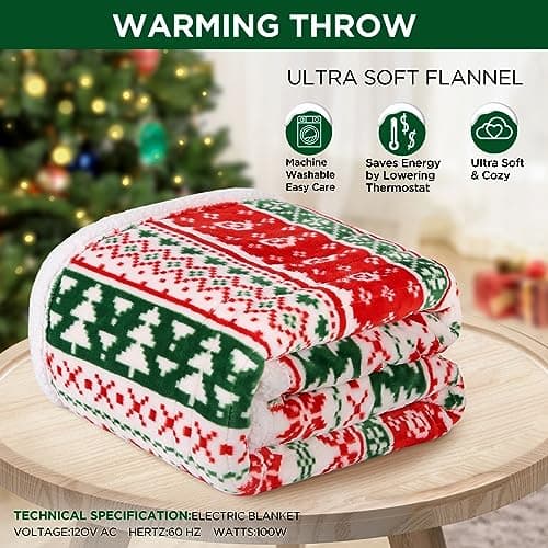 Westinghouse Heated Throw Blanket, Super Soft Flannel to Sherpa Electric Throw with 6 Heating Levels & 2-10 Hours Auto Off, Fast Heating & Overheat Protection, 50x60 Inch, Christmas Tree 8