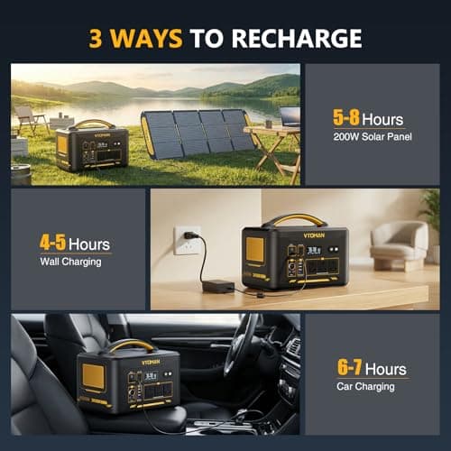 VTOMAN Jump1500X Portable Power Station, 828Wh LiFePO4 Battery Solar Generator with Jump Start, 1500W AC Outlet, 100W PD Type-C, Large Capacity Expandable to 2376Wh for Camping, RV Travel, Home Backup 8
