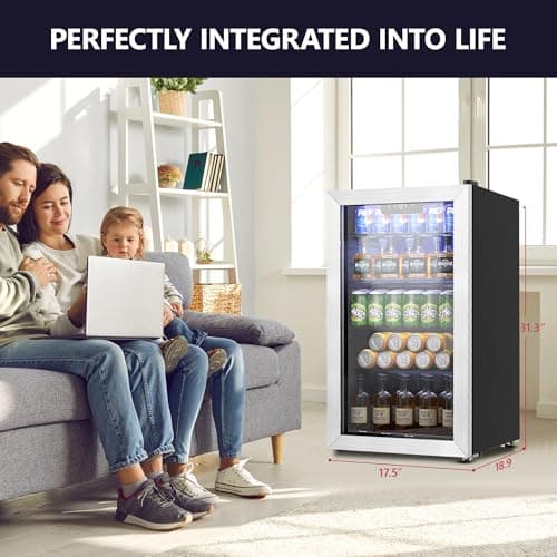 Icyglee Beverage Refrigerator Cooler - 126 Can Mini Fridge with Glass Door for Soda Beer or Wine, Beverage Cooler for Home, Office, Bar with Adjustable Removable Shelves, Silver 6