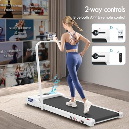 BLACK LORD Walking Pad with Handle Bar, 2.7 HP Quiet Foldable Under Desk Treadmill with Bluetooth Speaker, Portable Running Treadmills for Home, LED Display, App/Remote Control, 330lbs Capacity, White 6