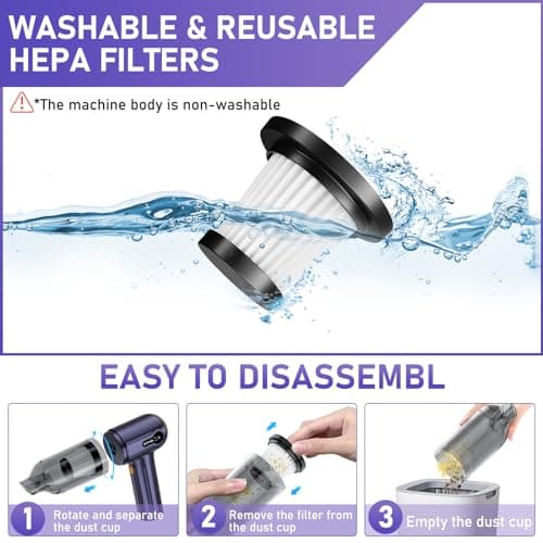 EYYA Handheld Car Vacuum Cleaner Cordless, 15000PA High Power Portable Mini Vacuum & Air Duster, 3 Gear, Digital Display, Hand Held Vacuum Cleaner Rechargeable for Car, Home, Pet Hair 6