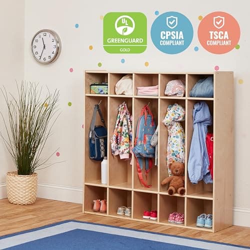 ECR4Kids Streamline 5-Section Coat Locker with Cubby Storage, Classroom Furniture, Natural 6