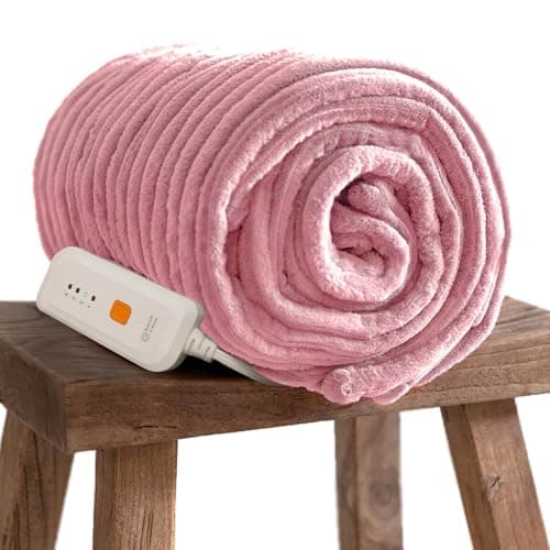 GOTCOZY Electric Blanket Heated Throw 50''X60''- Ribbed Faux Fur Heated Blanket with 4 Heating Level & 3 Hour Auto Off Heating Blanket, ETL&FCC Certified Machine Washable(Pink)