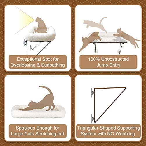 Zakkart Cat Window Perch - 100% Metal Supported from Below - Comes with Warm Spacious Pet Bed - Cat Window Hammock for Large Cats & Kittens - for Sunbathing, Napping & Overlooking (White) 5