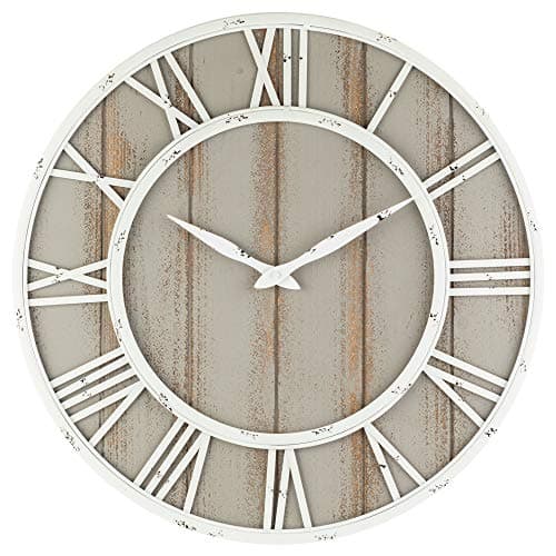 Oldtown Farmhouse Metal & Solid Wood Noiseless Wall Clock (Coastal Grey, 24-inch)
