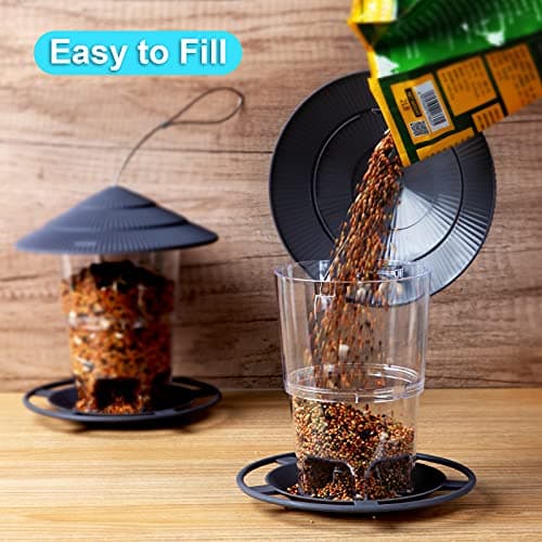 eWonLife 2 Pack Bird Feeders for Outdoors Outside Hanging (Up to 3.1 LB), Adjustable Wild Birdfeeders with Sturdy Wire and Roof for Garden, Backyard and Terrace, Easy to Fill Bird Seed 7