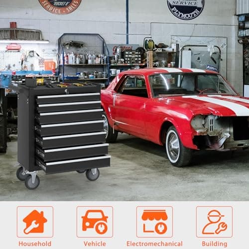 Granper 7-Drawer Rolling Tool Chest, Tool Box with 4 Wheels and Drawers, High Capacity Detachable Mobile Tool Storage Cabinet for Garage, Workshop, Mechanics and Repair Room (Black) 6