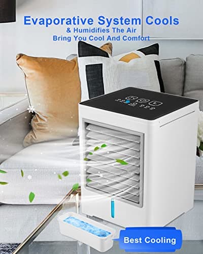 Portable Air Conditioners, Personal Evaporative Air Cooler with 3 Wind Speeds Touch Screen Small Air Conditioner Fan, Desktop Cooling Fan for Room, Bedroom, Office, Camping 7