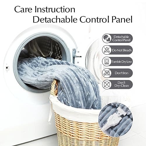 SNUGSUN Electric Heated Blanket Twin Size, Soft and Cozy Thickened Stripe Flannel and Sherpa Electric Blanket for Bed, Automatic Safety System 6 Heating Levels & 10 Hours Auto-Off, 62"x84",Dark Grey 7