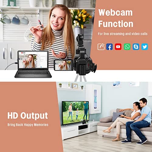 DINGETU Camcorder Video Camera 4K 64MP 60FPS 18X Digital Zoom Video Camera Vlogging Camera for YouTube with WiFi, Webcam, Microphone, Stabilizer, 64G SD Card, Remote Control 5