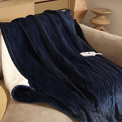 ESTINGO Heated Throw Blanket Electric Blanket, 50"x60" Heating Blanket with 5 Heating Levels & 4 Hours Auto Off, Reversible Flannel Sherpa Electric Throw Blanket with OverHeat Protection, Navy Blue 5