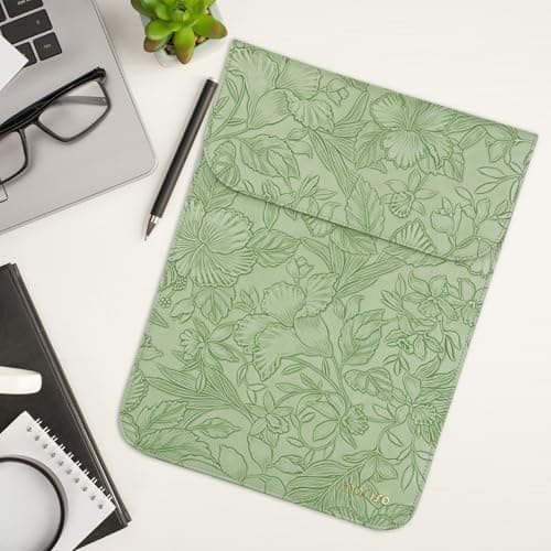 MOSISO Laptop Case 13 inch, 13 inch Laptop Sleeve Compatible with MacBook Air M4 M3 M2 M1 2025-2018 / Pro M2 M1 2025-2016, Embossed Retro Hibiscus PU Leather Case with Small Bag, Sage Green 7