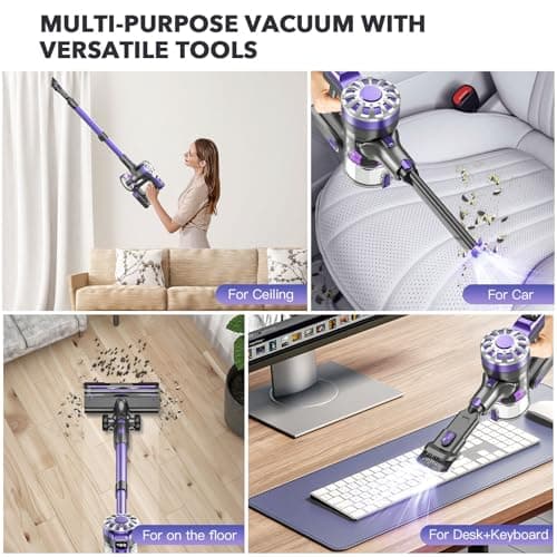 WLOTPO Cordless Vacuum Cleaners for Home with Powerful Suction,Stick Vacuum Cordless Rechargeable,Up to 35 Mins Runtime,Lightweight Hardwood Floor Vacuum for Pet Hair,Carpet(Deep Purple) 7