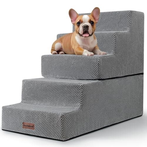 5-Step Dog Stairs for High Beds, Non-Slip Pet Steps for Small Dogs & Cats, Grey, 22.6" H