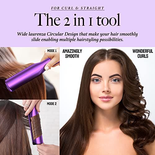 Laurenza 2-in-1 Hair Straightener & Curler, 2 Inch Plate, 8.5" Extra-Large Ceramic Iron with 20M Anions (Purple) 5