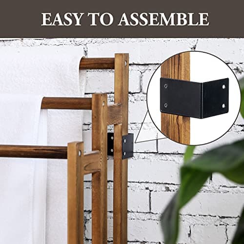 MyGift Free Standing Towel Rack, Wooden 3-Tier Quilt Rack, Bath Towel Drying Stand, Blanket Holder with Bottom Storage Shelf, for Bathroom, Living Room, Rustic Dark Brown 6