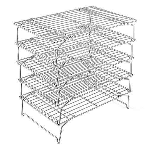 P&P CHEF Cooling Rack, 5-Tier Stainless Steel Stackable Baking Cooking Racks for Cooling Roasting Grilling, Collapsible & Heavy Duty, Oven Safe & Easy Clean, 15" x 10", Silver