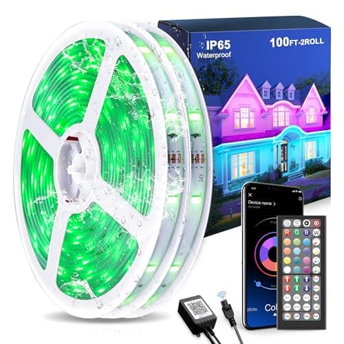 MuliVid 100FT Outdoor LED Strip Lights Waterproof (2 Rolls of 50ft) IP65 Led Strip Lights with Remote, RGB Color Changing Christmas Rope Lights for Outside