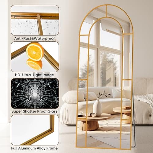 Antok 65" x 22" Full Length Mirror, Floor Mirror Arched Window Decorative Mirror, Metal Framed Decor Farmhouse Floor Mirrors Art Pane Mirrors Wall Decor for Bedroom, Living Room, Entryway Bronze 7