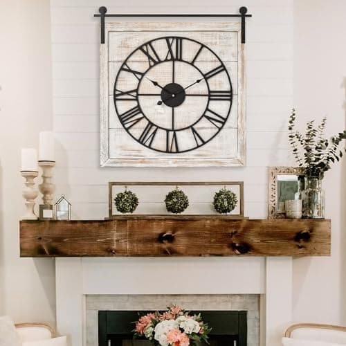 Vintage Barn Door Wall Clock - Distressed White Wash Finish, Large Rustic Farmhouse Wood Clock for Home, Wall and Farmhouse Décor, 24x23.6 Inches