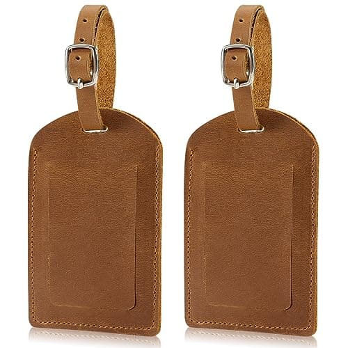 Ringsun Genuine Leather Luggage Tag for Suitcases ID Tags Bag Tags for Luggage (2 Pack)