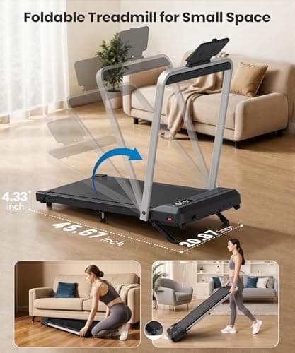 WELLFIT Walking Pad Treadmill with 10% Incline and Handle Bar, 3.0HP 320LBS Weight Capacity 2-in-1 Foldable Treadmill for Home Office, Smart App Voice Control Quiet Under Desk Walking Pad, No Assembly 2