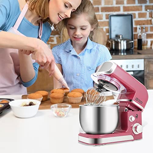 Kitchen in the box Stand Mixer,3.2Qt Small Electric Food Mixer,6 Speeds Portable Lightweight Kitchen Mixer for Daily Use with Egg Whisk,Dough Hook,Flat Beater (Purplish-red) 6