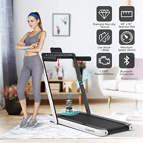 Goplus 2 in 1 Folding Treadmill with Dual Display, 2.25HP Superfit Under Desk Electric Pad Treadmill, Installation-Free, Blue Tooth Speaker, APP Control, Remote Control, Walking Jogging for Home 8