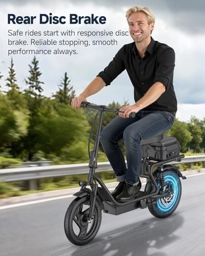 KEQ Electric Scooter Adults with Seat, 48V 22.5AH Foldable Escooter 14" Tires 500W Motor 22MPH 35Miles Long Range and Disc Brake 350lbs Max Load Dual Shock Suspension Wide Deck Rear Box 9
