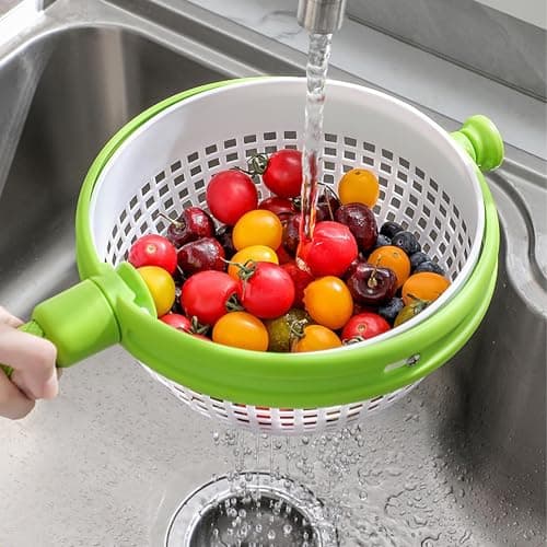 KWBLWF Collapsible Salad Spinner 3-in-1, 3Qt Space Saving Salad & Veggie Dryer, Dishwasher Safe Kitchen Gadgets for Greens, Fruits, Vegetables, Easy Store Dishwasher Safe 5
