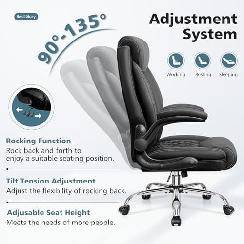 BestGlory Office Chair, Ergonomic High Back Home Office Desk Chair, Big and Tall Breathable Leather Office Chair with Lumbar Support Flip-Up Armrests, Computer Gaming Chair with Rocking Function 7