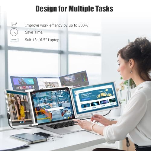 FHH Laptop Screen Extender, 14" 1080P FHD Triple Monitor for Laptop Extension- 315°Rotate Portable Dual Monitor Screen for 13.3-16.5" Laptops Type-C/HDMI/USB-A Plug & Play for Wins/Mac/Chro 5