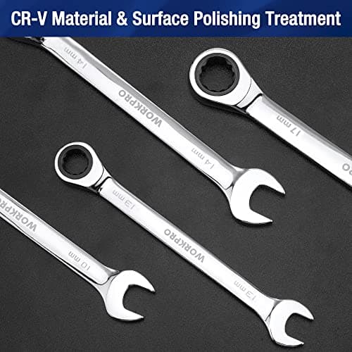 WORKPRO 22-Piece Ratcheting Combination Wrench Set, 72 Teeth, Combo Ratchet Wrenches Set with Organizer Box, Metric 6-18mm & SAE 1/4-3/4" 6