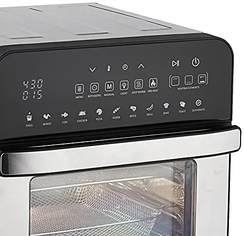 GoWISE USA 14.7-Quart Air Fryer Grill with Dual Heating Elements & Oven with Rotisserie, Dehydrator, Preheat and Broil Functions + 11 Accessories with 2 Recipe Books (Stainless Steel/Black), Ultimate 11