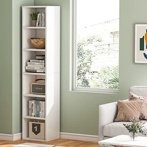 Tribesigns 70.9 Inch Tall Narrow Bookcase, Modern White Corner Bookcase with Storage, 6 Tier Cube Display Shelves for Home Office 7