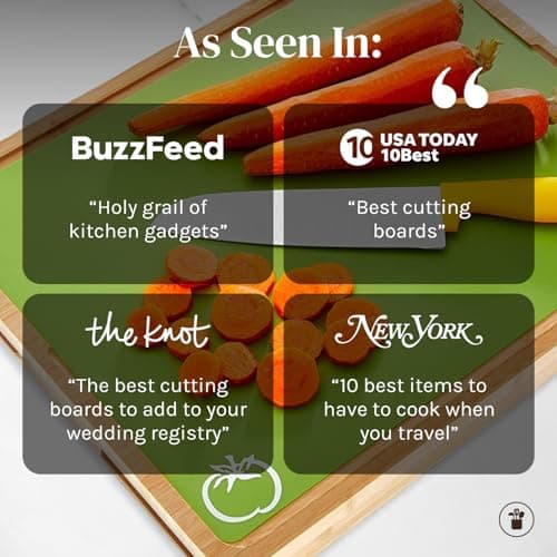 Cooler Kitchen Bamboo Cutting Board Set with 6 Color Coded Flexible Plastic Mats with Food Icons, Labeled Cutting Boards for Kitchen with Holder - BPA-Free Wooden, Dishwasher Safe, Large 9