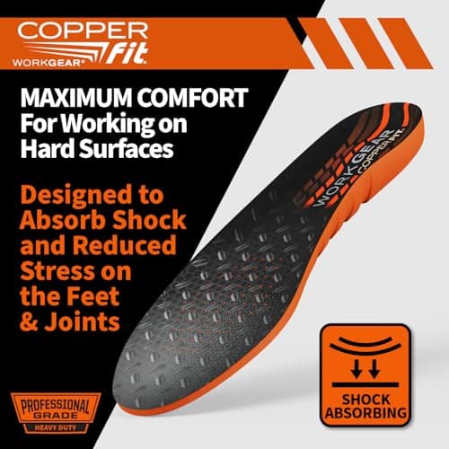 COPPER FIT PRO Grade Work Insoles – Anti-Shock, Anti-Fatigue Orthopedic Cushion with Contoured Arch – for Work Boots and Shoes – Men’s 8 – 13 – 1 Pair (1 Pair) 5