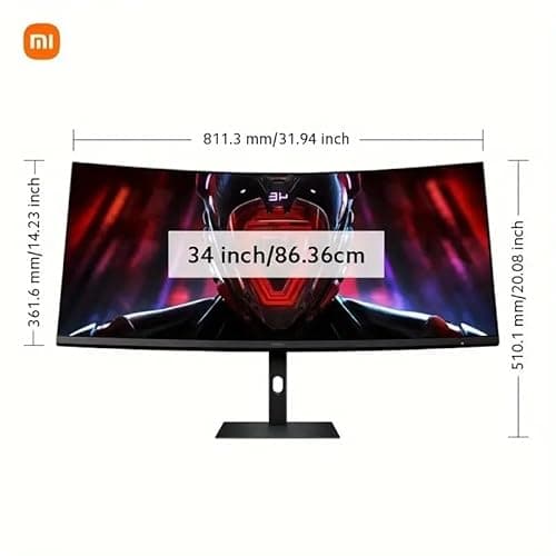 XIAOMI Curved Gaming Monitor 34-inch 180Hz High Reshed Rate 1ms Fast FreeSync Premium Professional Calibration 95% DCI-P3 100% sRGB* Low Blue Light Computer Screen Monitor Desktop Monitor 6