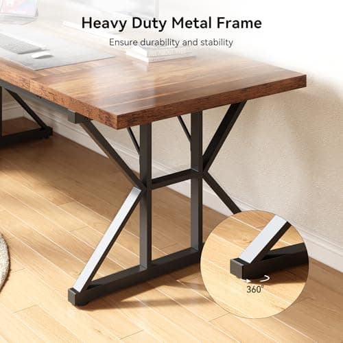 LITTLE TREE 70.8-Inch Office Desk, Wooden Executive Office Desk, Modern Work Desk, Large Farmhouse Writing Table Computer Desk for Home, Brown-Black 8