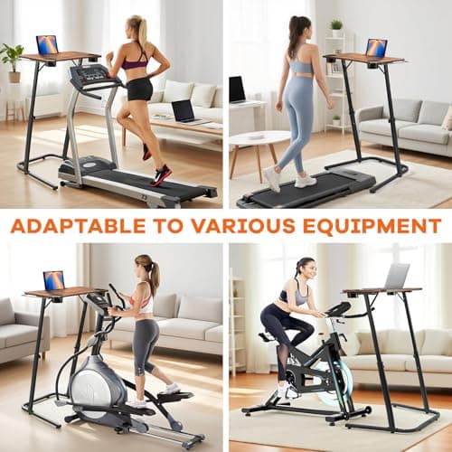 HOMELYM Treadmill Desk, Small Standing Desk for Walking Pad, 30-47 Inch Adjustable Height Walking Pad Stand for Treadmill, Portable Standing Table for Bike and Home Office Work - Brown 7