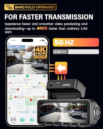 Dash Cam Front Rear 4K Built-in 5G WiFi GPS, Voice Control, 3.39 inch IPS Screen, Dual Dash Camera for Car Includes 64GB SD Card, Super Night Vision, 24H Parking Monitor, Supercapacitor, Type C, WDR 5