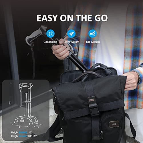 Rehand Quad Cane, Walking Cane with Ergonomic Handle Ever and Graceful 4-Pronged Base for Extra Stability, Adjustable Walking Sticks for Right or Left Handed Men & Women and Seniors 5