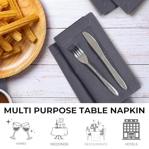 Bedding Craft Cotton Cloth Dinner Napkins Set of 12 – 18x18 Steel Grey with Hemstitched Mitered Corners – Machine Washable Reusable Napkins for Thanksgiving & Christmas 6
