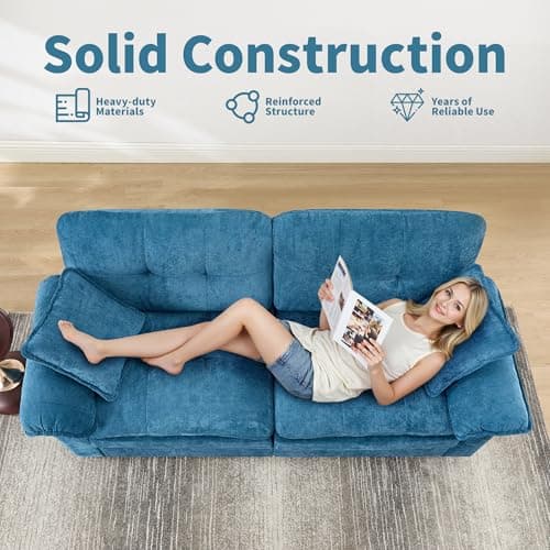 84" Loveseat Sofa, Modern Couches for Living Room,Double-Layer Cushion Cloud Couch with Deep Seat,Super Comfy Chenille Sofas,Sturdy Frame, Easy Assembly for Bedroom, Apartment, Office, Blue 6